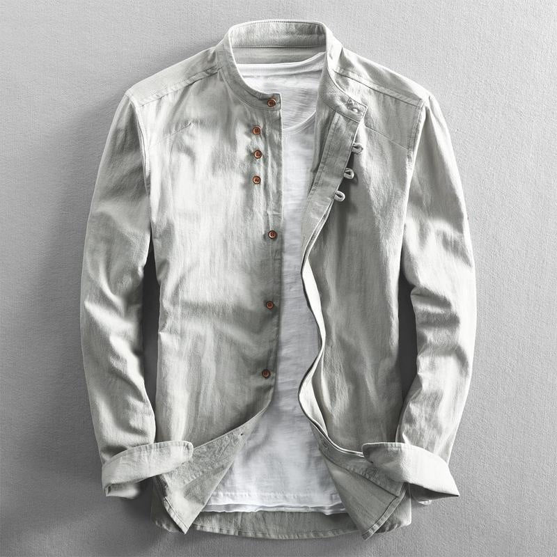 Steven - Men's Mandarin Collar Linen Button-Up Shirt