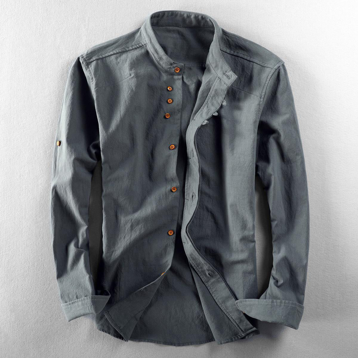 Steven - Men's Mandarin Collar Linen Button-Up Shirt