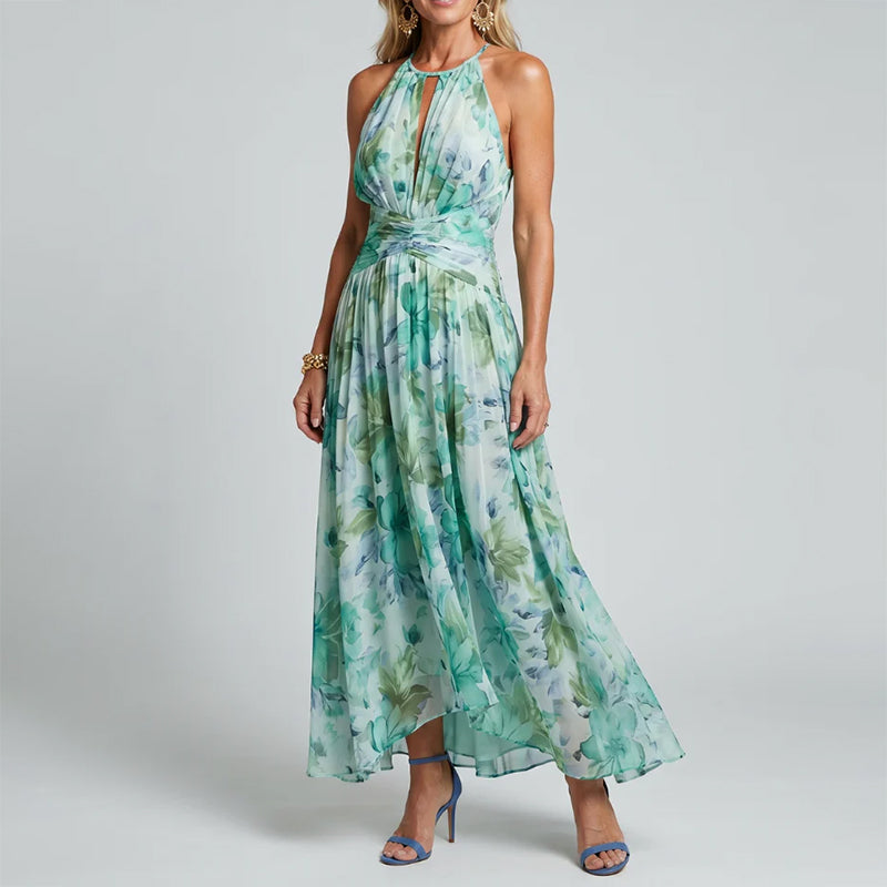 Sydney - Women’s Pleated Halter Floral Midi Dress