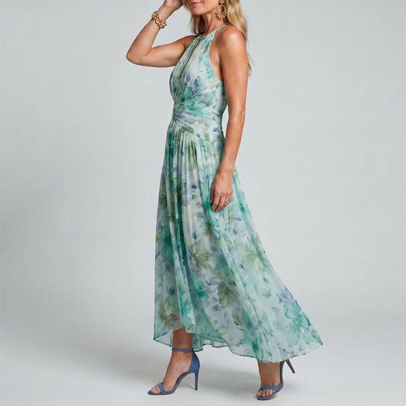 Sydney - Women’s Pleated Halter Floral Midi Dress