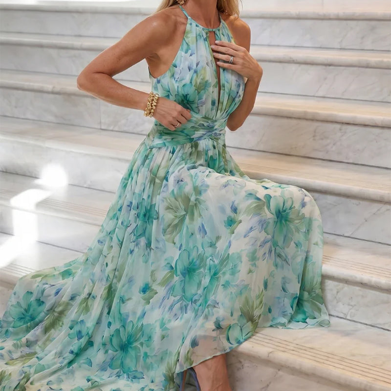 Sydney - Women’s Pleated Halter Floral Midi Dress