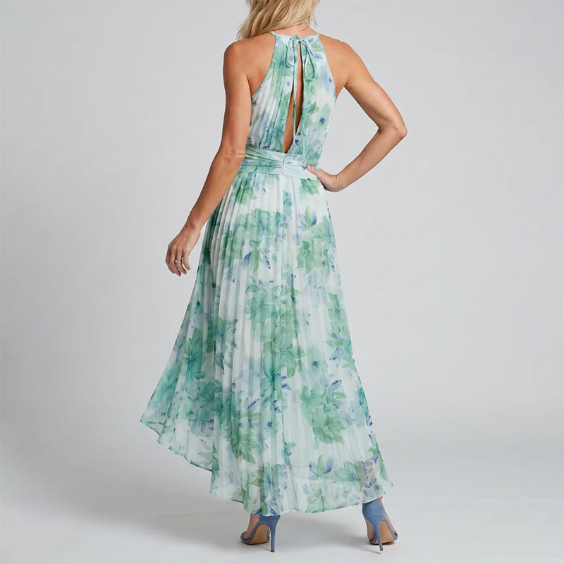 Sydney - Women’s Pleated Halter Floral Midi Dress