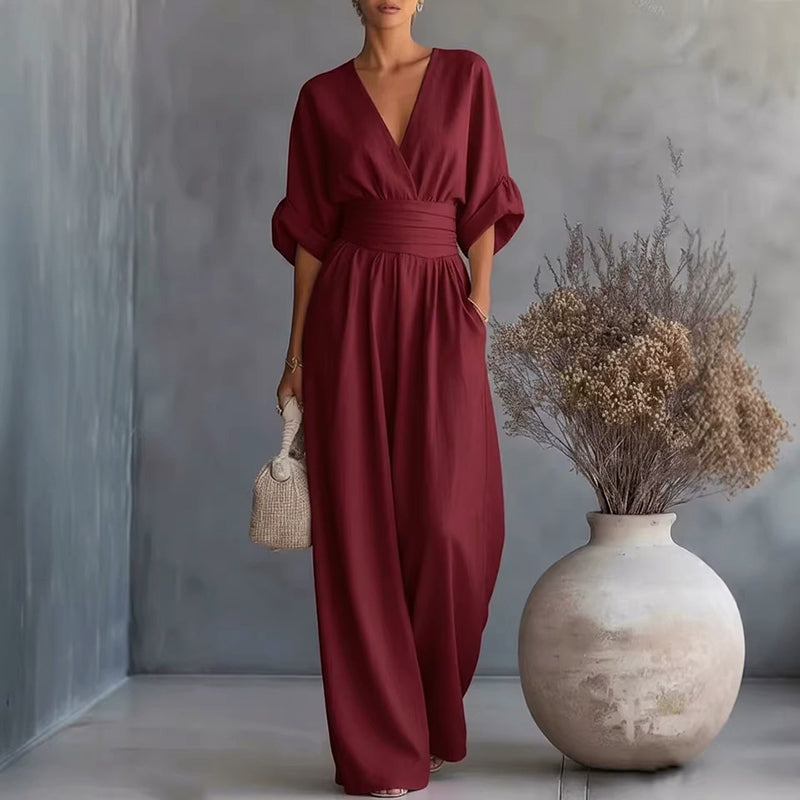 Sydney - Women's V-Neck Wide Leg Jumpsuit