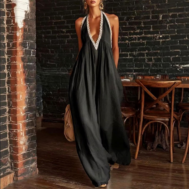 Sylvia - Women’s Boho Linen Halter Maxi Dress
