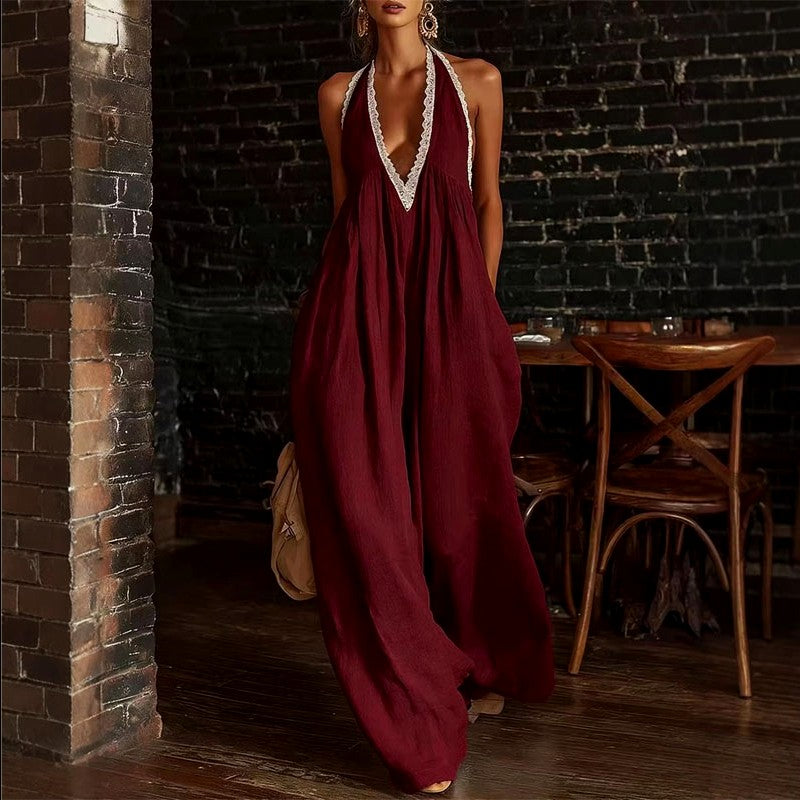 Sylvia - Women’s Boho Linen Halter Maxi Dress