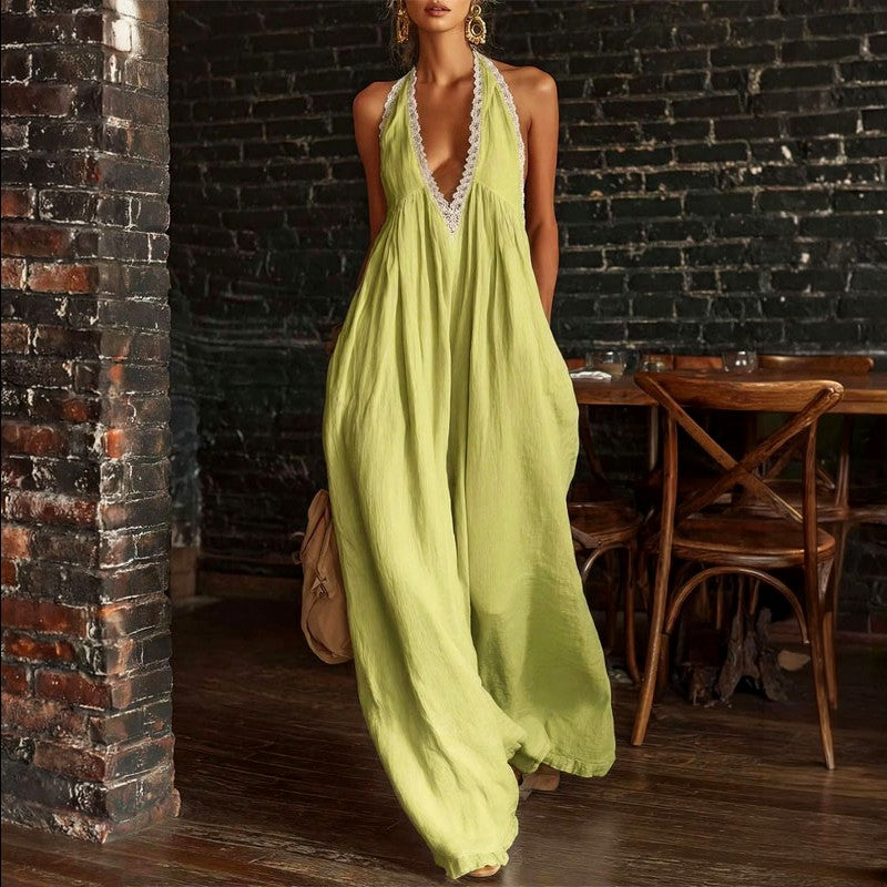 Sylvia - Women’s Boho Linen Halter Maxi Dress