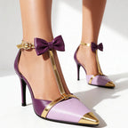 Thea - Women's Ankle-Strap Bow Detailed Pointed Toe Heels