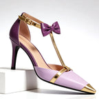 Thea - Women's Ankle-Strap Bow Detailed Pointed Toe Heels