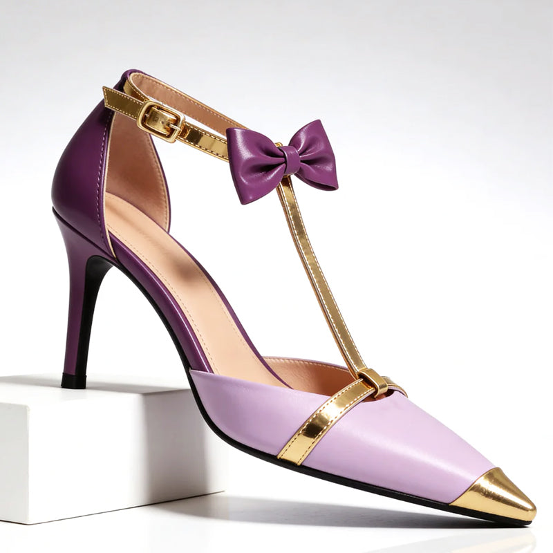 Thea - Women's Ankle-Strap Bow Detailed Pointed Toe Heels