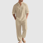 Thomas - Men's Linen Blend Band Collar Beach Set
