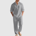 Thomas - Men's Linen Blend Band Collar Beach Set