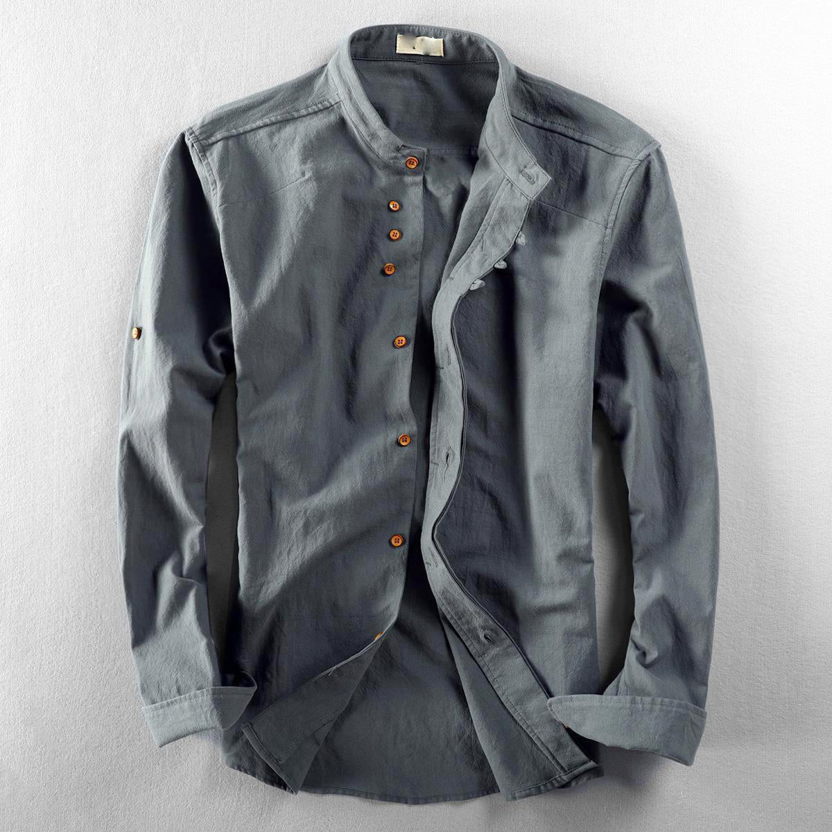 Thomas - Men's Mandarin Collar Linen Button-Up Shirt