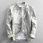 Thomas - Men's Mandarin Collar Linen Button-Up Shirt