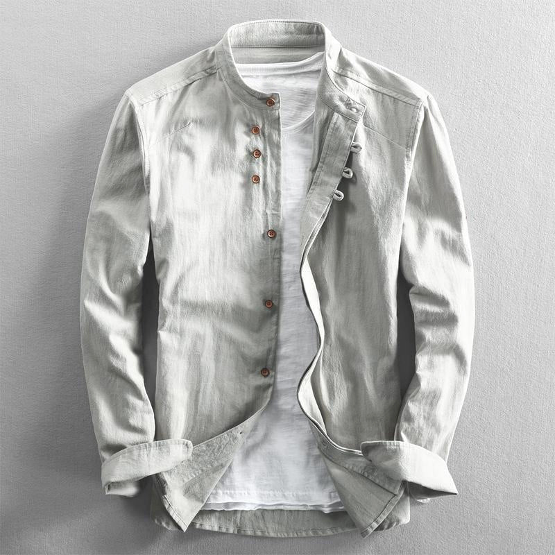 Thomas - Men's Mandarin Collar Linen Button-Up Shirt