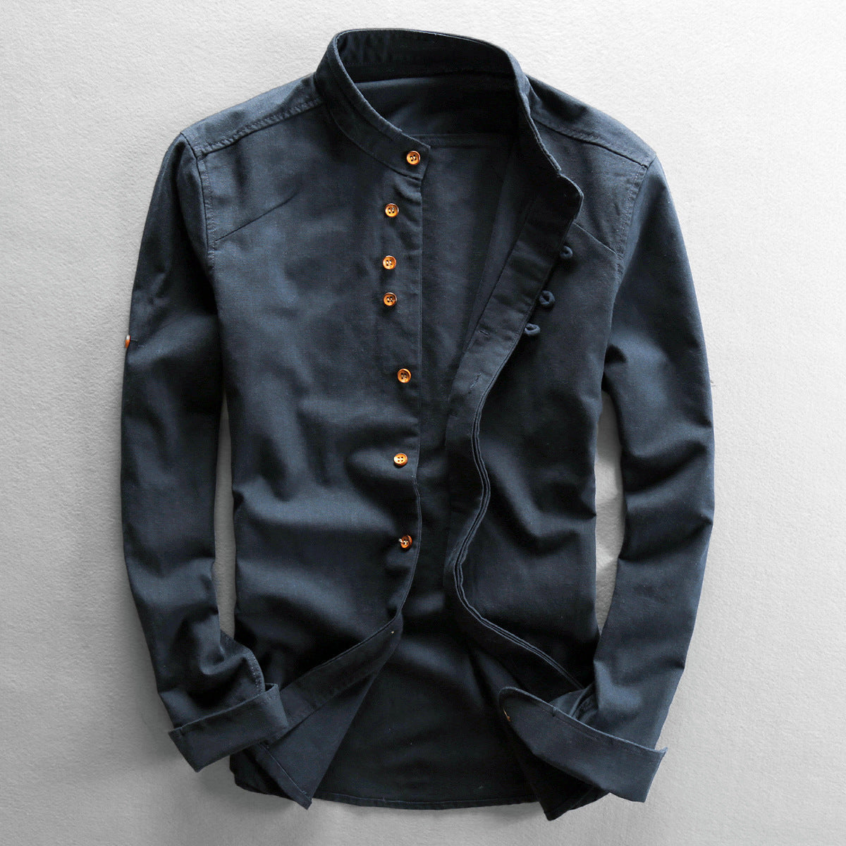 Thomas - Men's Mandarin Collar Linen Button-Up Shirt