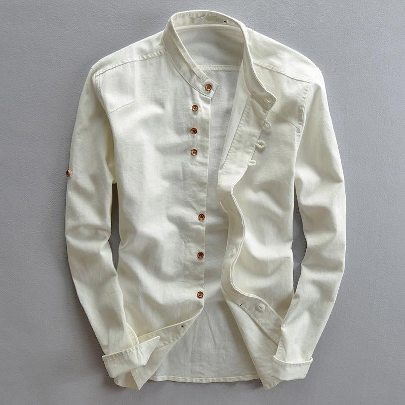 Thomas - Men's Mandarin Collar Linen Button-Up Shirt