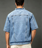 Timothy - Men's Short Sleeve Denim Jacket with Raw Edge Collar