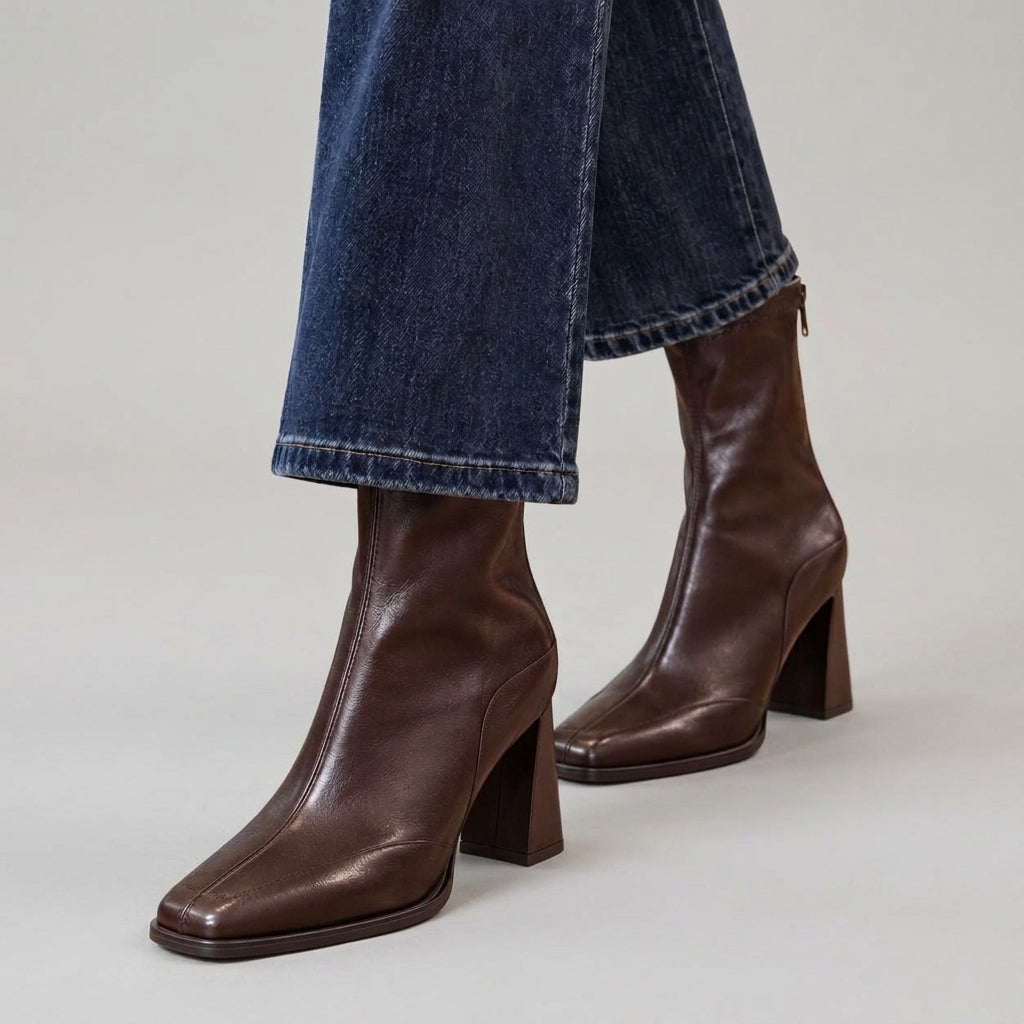 Tyla - Women's Flared Block Heel Ankle Boots with Square Toe 1