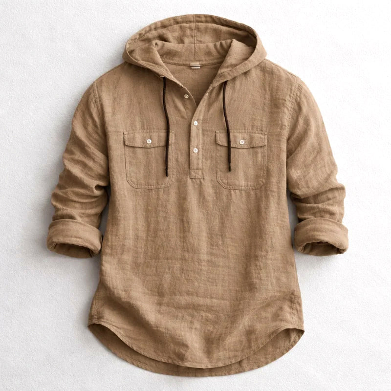 Tyler - Men's Relaxed Fit Hooded Cotton Shirt with Pockets