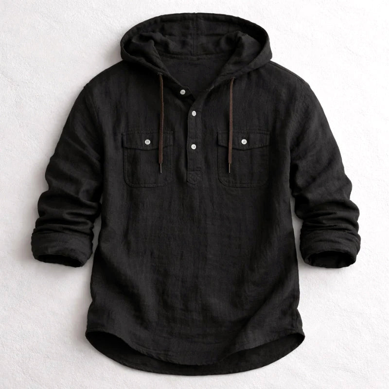 Tyler - Men's Relaxed Fit Hooded Cotton Shirt with Pockets
