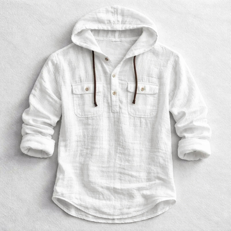 Tyler - Men's Relaxed Fit Hooded Cotton Shirt with Pockets