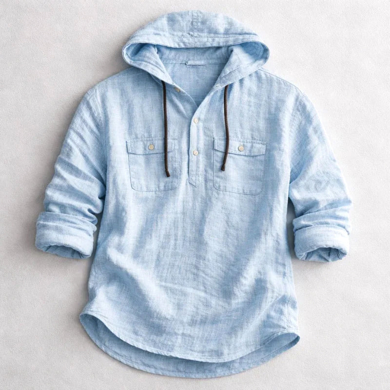 Tyler - Men's Relaxed Fit Hooded Cotton Shirt with Pockets