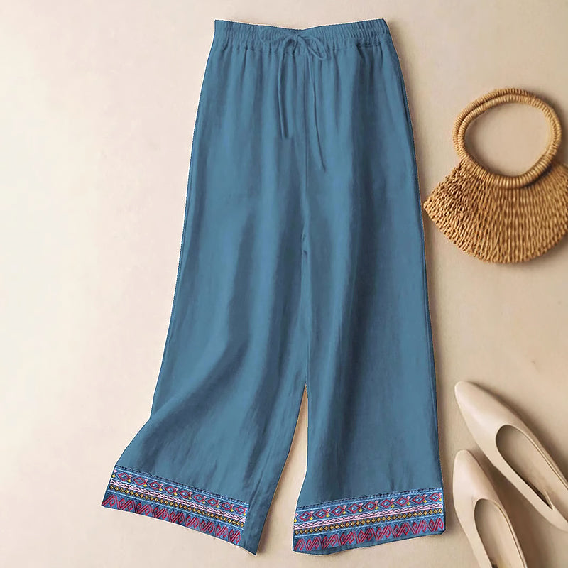 Valeria - Boho Embroidered Wide-Leg Drawstring Pants