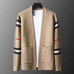 Van - Men's Open Front Knit Cardigan with Striped Sleeves