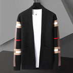 Van - Men's Open Front Knit Cardigan with Striped Sleeves