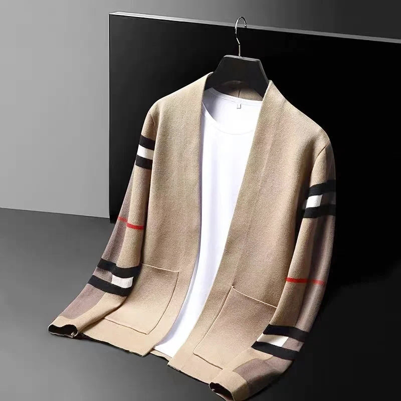 Van - Men's Open Front Knit Cardigan with Striped Sleeves