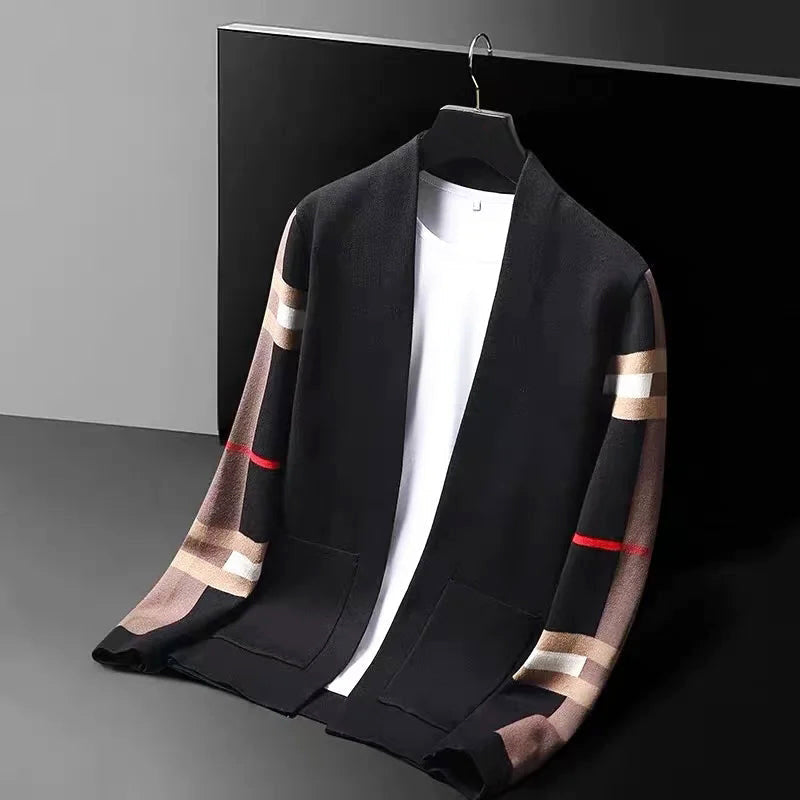 Van - Men's Open Front Knit Cardigan with Striped Sleeves