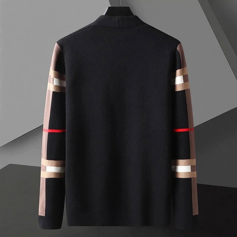 Van - Men's Open Front Knit Cardigan with Striped Sleeves