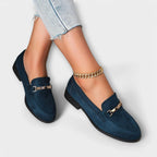 Vera - Women’s Classic Suede Loafers with Metallic Accent