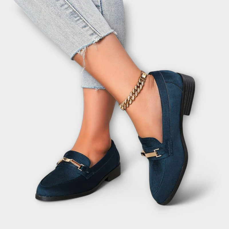 Vera - Women’s Classic Suede Loafers with Metallic Accent