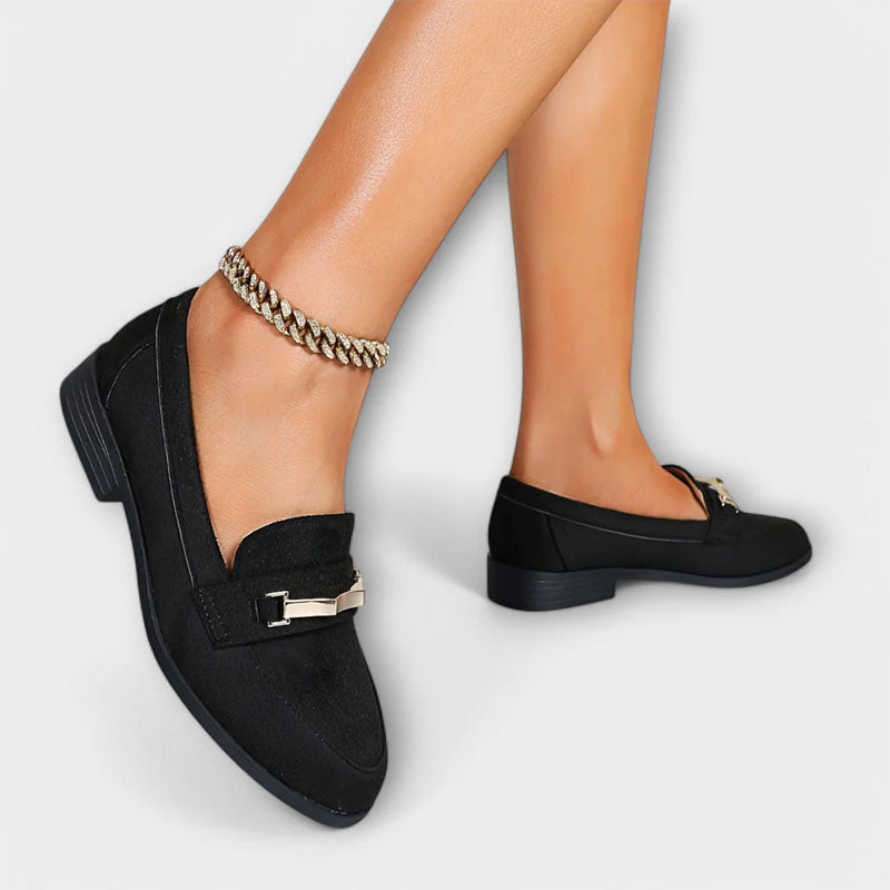 Vera - Women’s Classic Suede Loafers with Metallic Accent