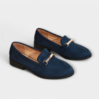 Vera - Women’s Classic Suede Loafers with Metallic Accent