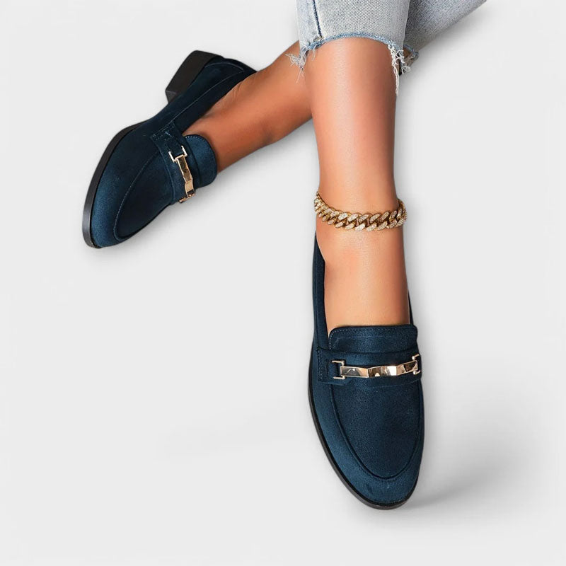 Vera - Women’s Classic Suede Loafers with Metallic Accent