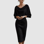 Victoria - Women's Ribbed Knit Batwing Midi Dress