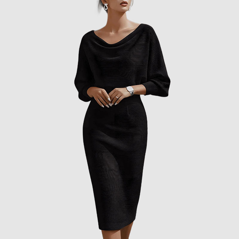 Victoria - Women's Ribbed Knit Batwing Midi Dress