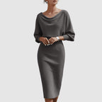 Victoria - Women's Ribbed Knit Batwing Midi Dress