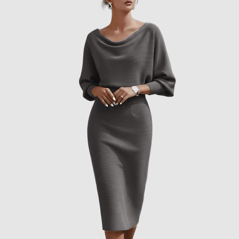 Victoria - Women's Ribbed Knit Batwing Midi Dress