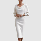 Victoria - Women's Ribbed Knit Batwing Midi Dress