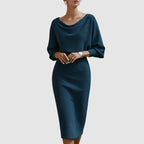 Victoria - Women's Ribbed Knit Batwing Midi Dress