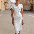 Vivian - Women's Cowl Neck Ruched Bodycon Midi Dress