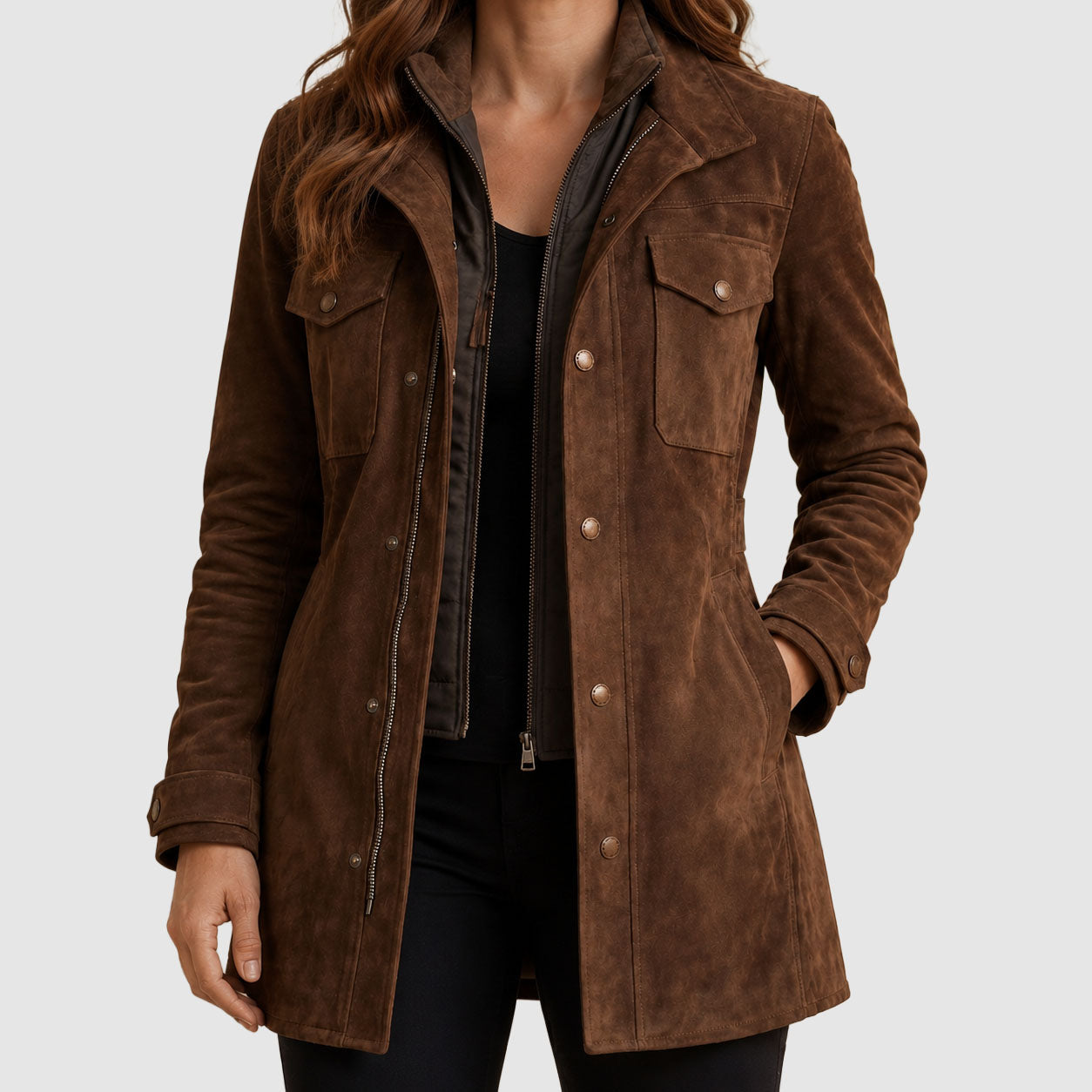 Vivian - Women's Layered Suede Field Jacket
