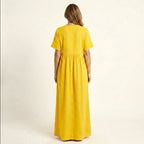 Vivian - Women's Crinkle Cotton V-Neck Resort Maxi Dress