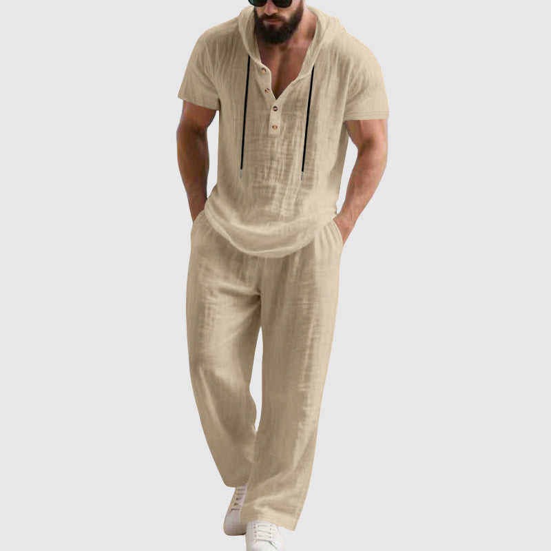Wayne - Men's Linen-Blend Hooded Lounge Set