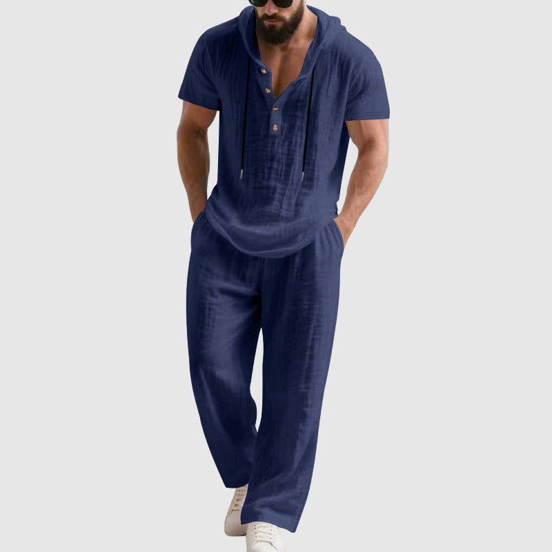 Wayne - Men's Linen-Blend Hooded Lounge Set