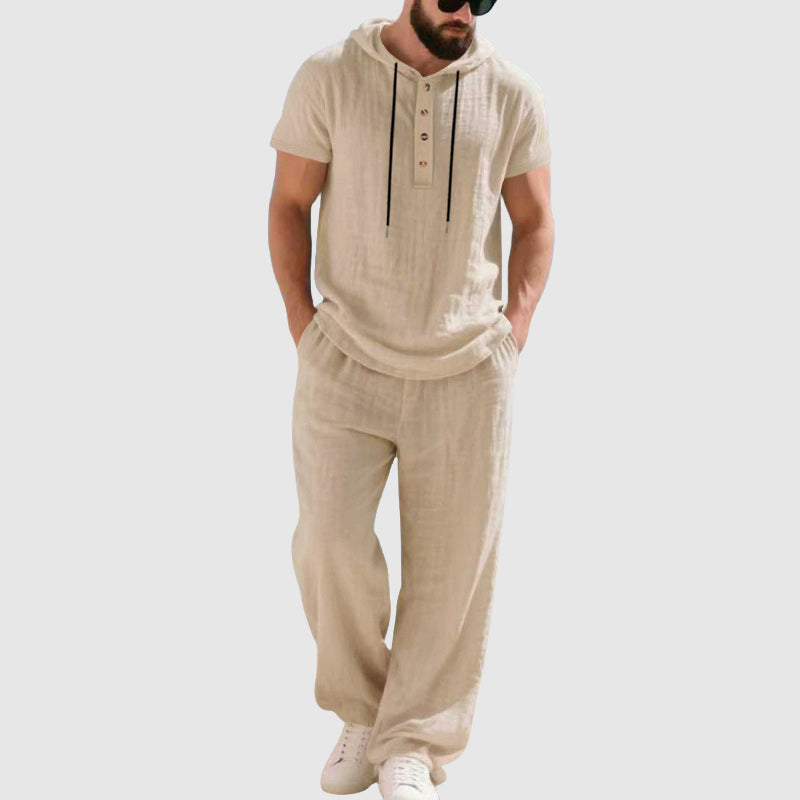 Wayne - Men's Linen-Blend Hooded Lounge Set