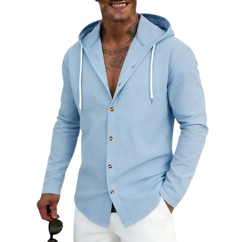 Westley - Men's Textured Hooded Button-Up Shirt